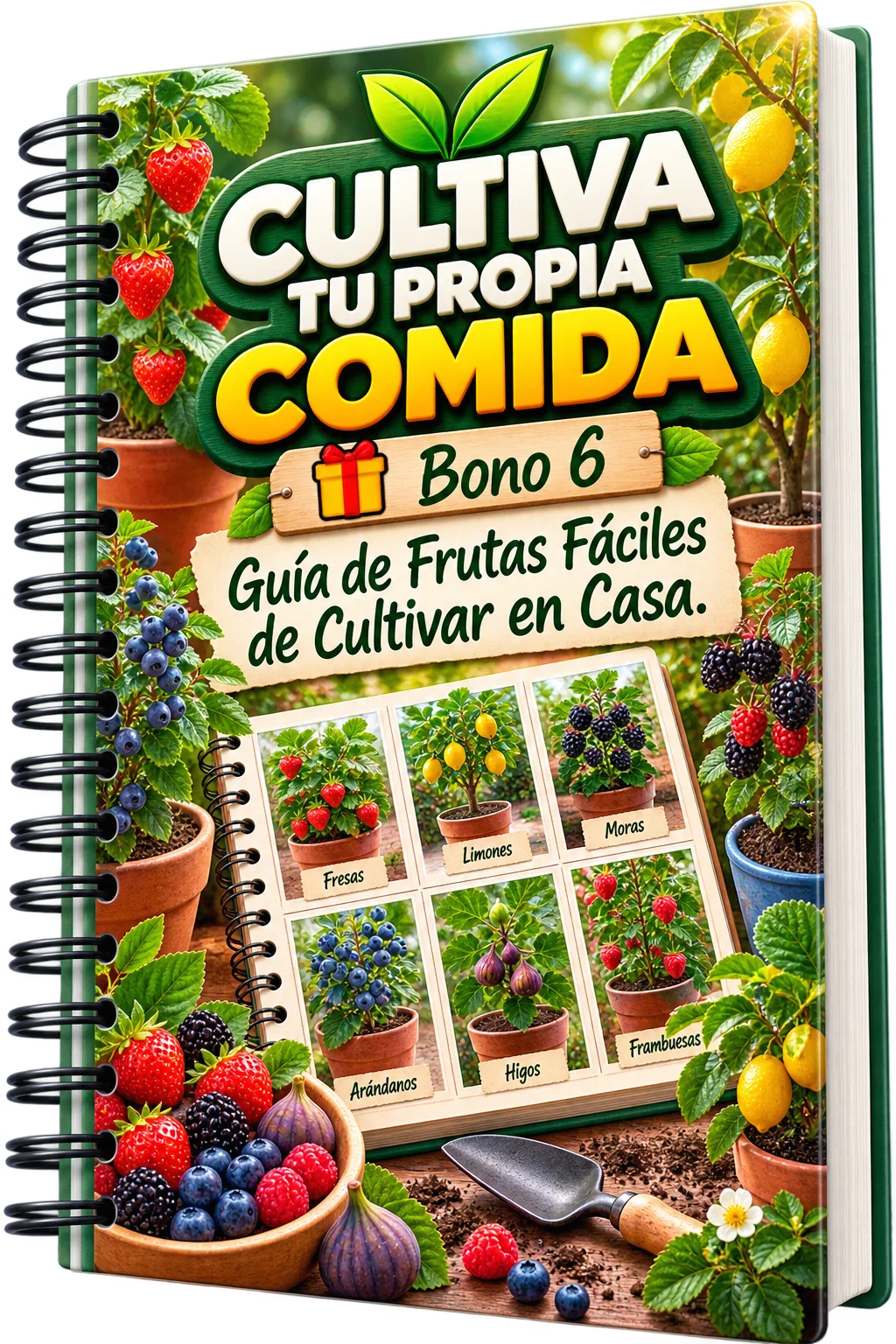 Mockup del bono 6: Guía de Frutas Fáciles de Cultivar en Casa
